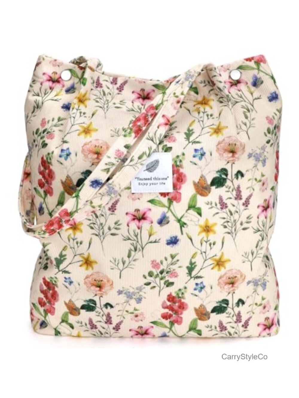 Corduroy Tote Bag Large Capacity Reusable Shoulder Bag with Pockets